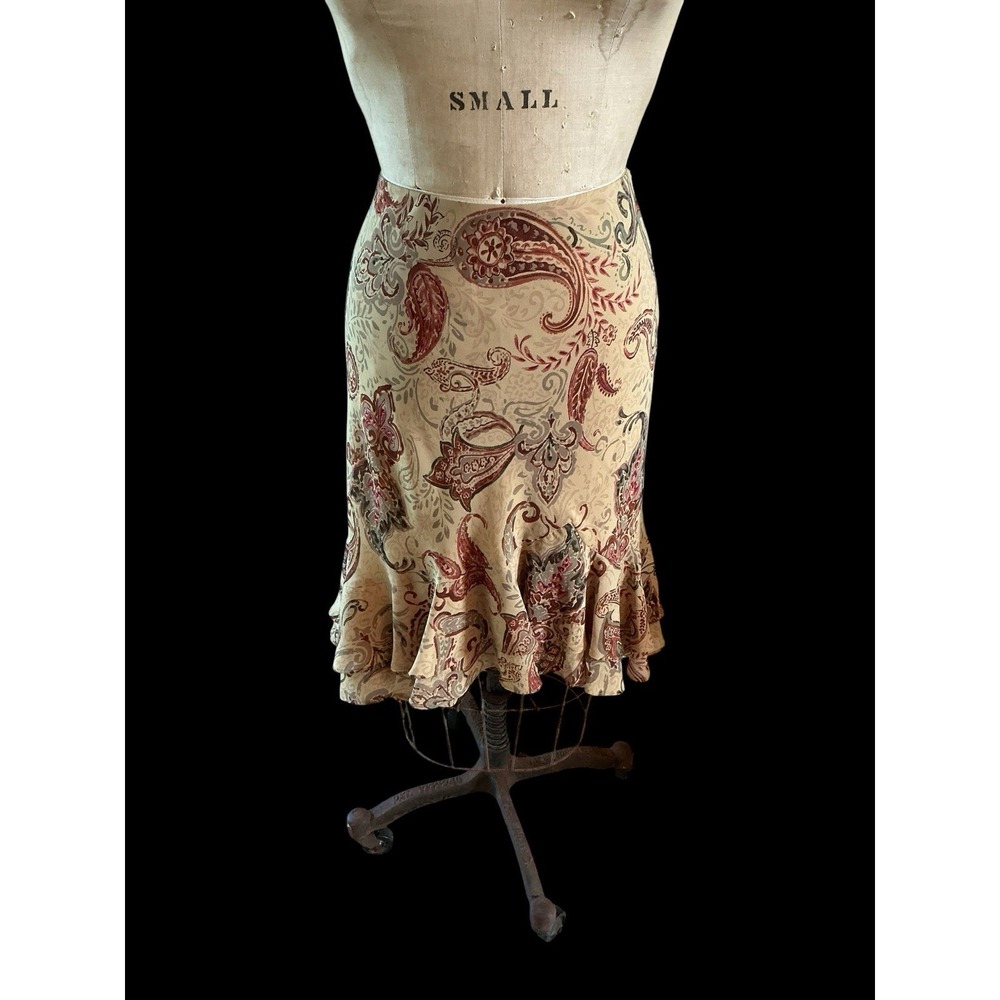 Chaps Tan Multi Paisley Skirt Ruffle Asymmetric Hem Sz XL MFSR $60 NWT